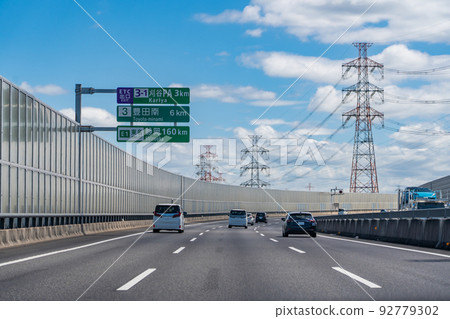 Car driving near Kariya parking on the Isewangan Expressway, Aichi Prefecture 92779302