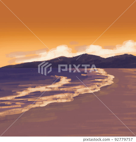 海邊、沙灘和晚上的山脈 海邊、沙灘和晚上的山脈 92779757