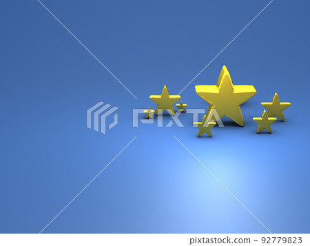 各種大小的金星飾品。代表才能和能力的抽象概念。涼爽的藍色背景。 各種大小的金星飾品。代表才能和能力的抽象概念。涼爽的藍色背景。 92779823