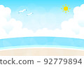夏季背景插圖與藍天、雷雨、大海和沙灘 92779894