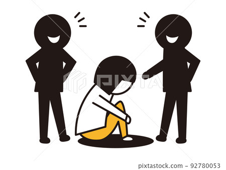 A girl who is bullied and holds her knees_Line drawing_Black and yellow 92780053