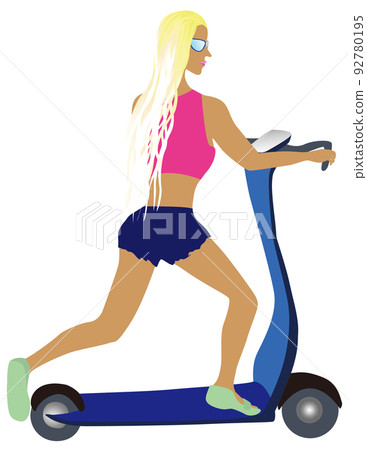 Gal riding a kickboard 92780195