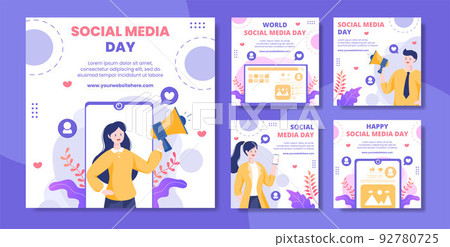 Social Media Day Post Template Flat Cartoon Background Vector Illustration Social Media Day Post Template Flat Cartoon Background Vector Illustration 92780725