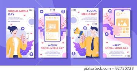 Social Media Day Stories Template Flat Cartoon Background Vector Illustration Social Media Day Stories Template Flat Cartoon Background Vector Illustration 92780728