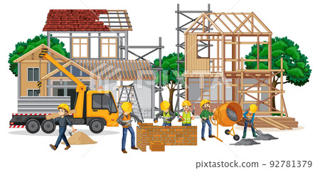 Isolated construction site with workers Isolated construction site with workers 92781379