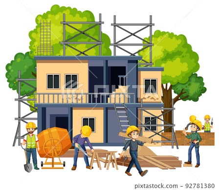 Isolated construction site with workers Isolated construction site with workers 92781380