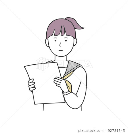 一名女學生檢查打印的插圖 一名女學生檢查打印的插圖 92781545