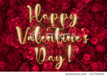 Happy Valentine's Day With Gold Text and Rose Background 92783667