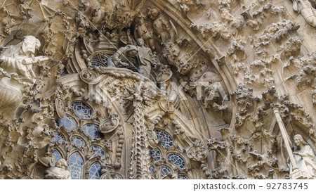 Barcelona Sagrada Familia Detailed sculpture on the wall Barcelona Sagrada Familia Detailed sculpture on the wall 92783745