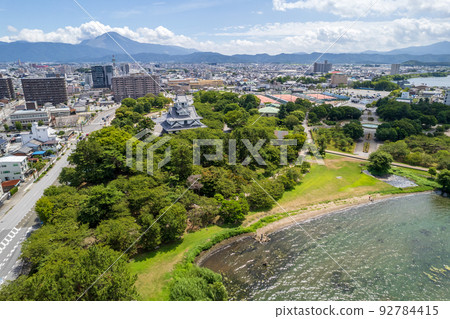 Nagahama Castle built on the shores of Lake Biwa, Nagahama City, and Mt. 92784415
