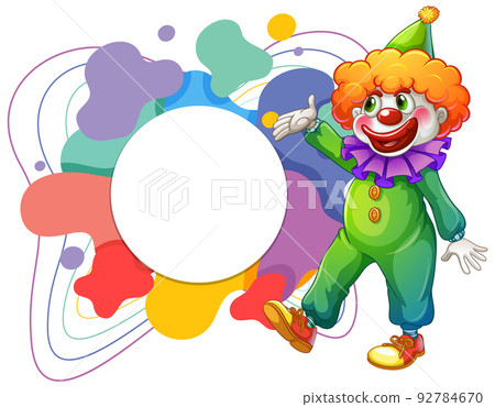 Cute clown with blank colouful frame banner 92784670