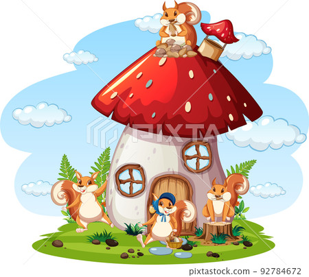 Scene with squirrels in the garden Scene with squirrels in the garden 92784672