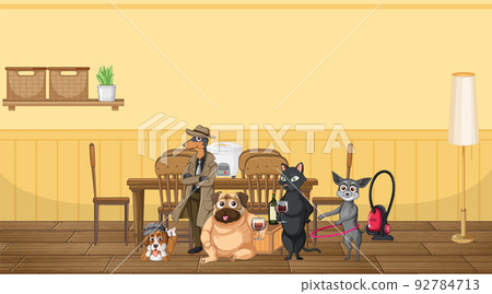 Set of different domestic animals in kitchen Set of different domestic animals in kitchen 92784713