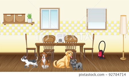 Set of different domestic animals in kitchen - Stock Illustration ...