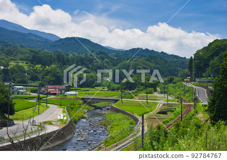 小山町桑木的景色 鮎澤川流過的村莊景色 小山町桑木的景色 鮎澤川流過的村莊景色 92784767