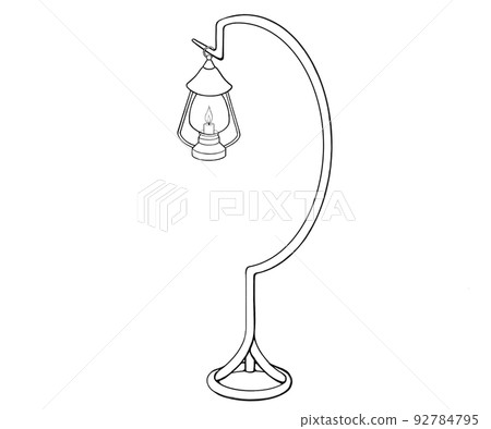 掛在架子上的復古燈籠的線條畫插圖 掛在架子上的復古燈籠的線條畫插圖 92784795