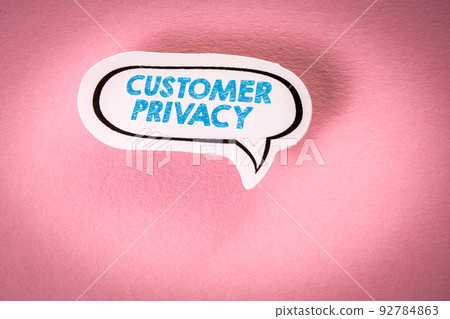 Customer privacy. Speech bubble on pink background 92784863