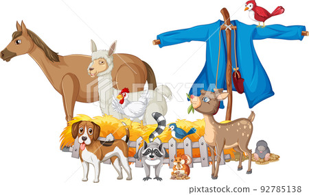 Farm animals standing by the fence Farm animals standing by the fence 92785138