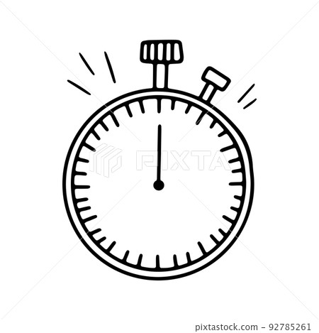 Hand drawn stopwatch timer. Stopwatch quick delivery speed concept, express and urgent services. Vector doodle isolated on white Hand drawn stopwatch timer. Stopwatch quick delivery speed concept, express and urgent services. Vector doodle isolated on white 92785261