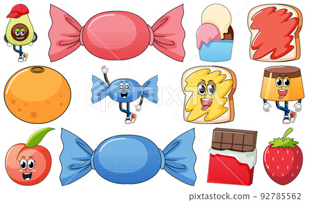 Set of facial expression with vintage style food cartoon on white background Set of facial expression with vintage style food cartoon on white background 92785562