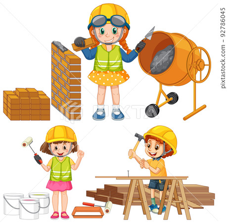 Concrete mixing drum with cartoon character Concrete mixing drum with cartoon character 92786045