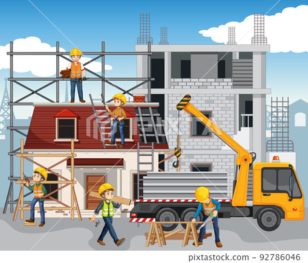 Construction site with workers Construction site with workers 92786046