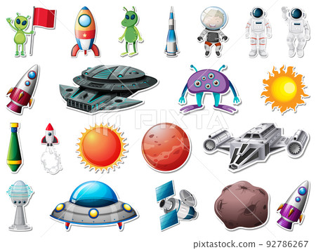 Sticker set of outer space objects and astronauts 92786267