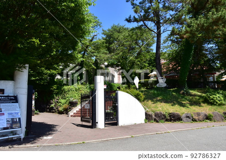 Fujikawaguchiko town Kitahara museum entrance and blue sky Fujikawaguchiko town Kitahara museum entrance and blue sky 92786327