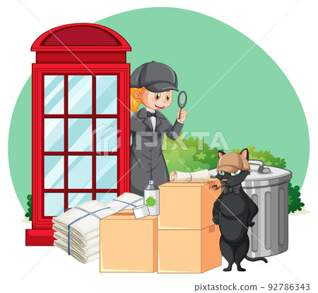 Detective looking for clues with magnifying glass on white background Detective looking for clues with magnifying glass on white background 92786343