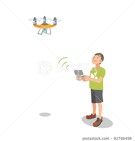 boy enjoying toy drone boy enjoying toy drone 92786486