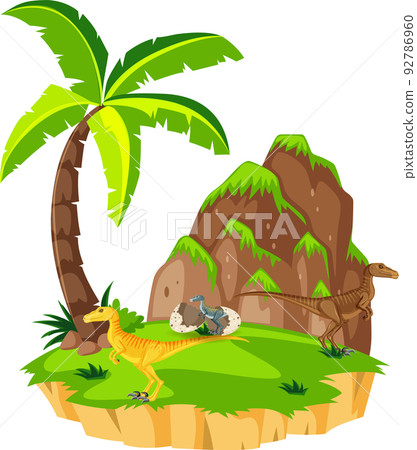 Scene with velociraptors on island 92786960