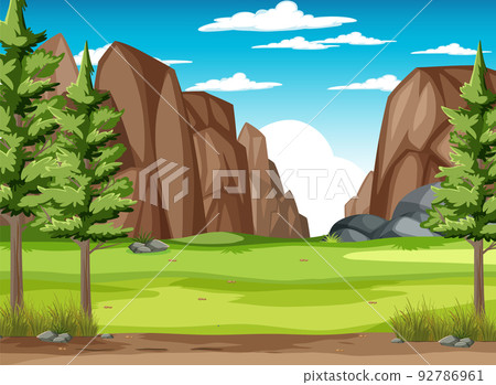 Scene with green field and mountain 92786961