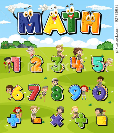 Counting number 0 to 9 and math symbols 92786982