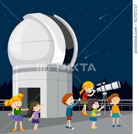 Astronomy theme with kids looking at stars Astronomy theme with kids looking at stars 92787157