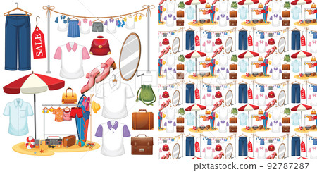 Seamless background design with cloth theme on white background 92787287