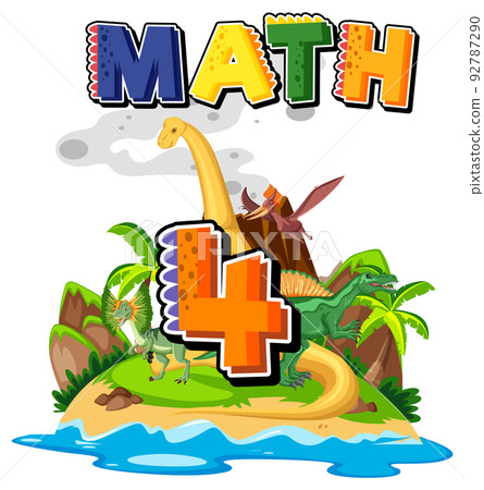 Four dinosaurs with number four cartoon 92787290