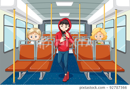 Bus interior with passengers cartoon characters - Stock Illustration  [92787366] - PIXTA