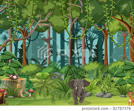 Forest scene with wild animals 92787376