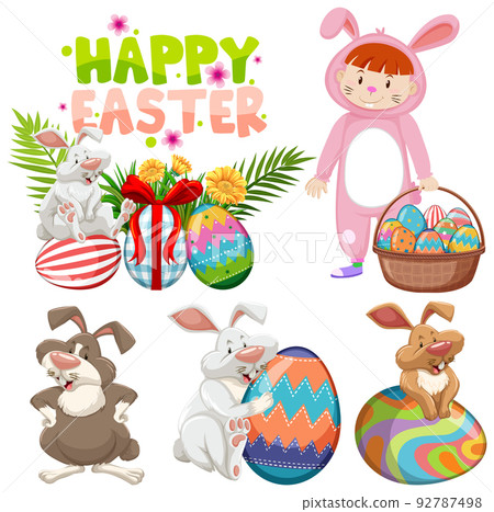 Happy Easter day with bunny and eggs 92787498