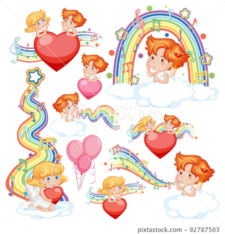 Valentine day with cupid and musical rainbow Valentine day with cupid and musical rainbow 92787503