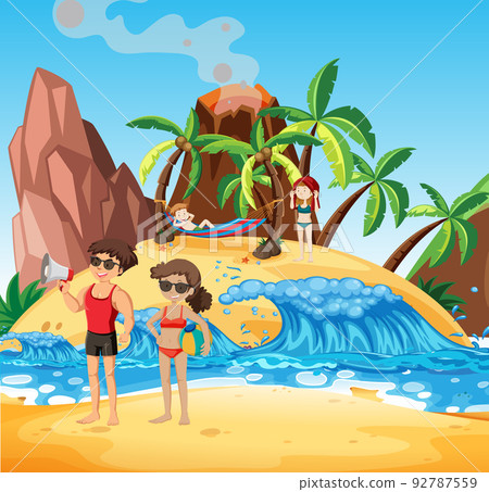 Lifeguard on the beach holding megaphone Lifeguard on the beach holding megaphone 92787559