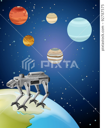 Solar system in space with robot Solar system in space with robot 92787575