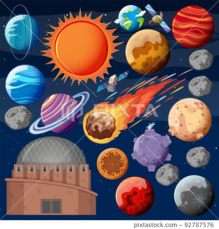 Set of space objects in space 92787576