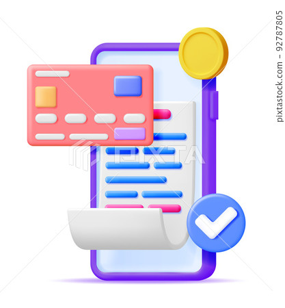 3D Smartphone with Paper Bill, Bank Card and Coin 92787805