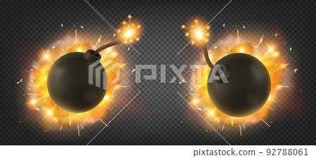 Explosion of bomb with burning wick 92788061