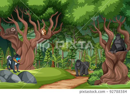 Forest scene with wild animals 92788384