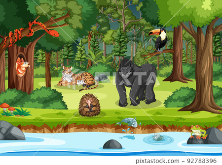 Wild animals in the forest scene Wild animals in the forest scene 92788396