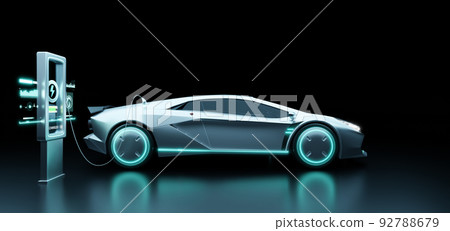 EV Car charging with modern UI control information display charging station 92788679
