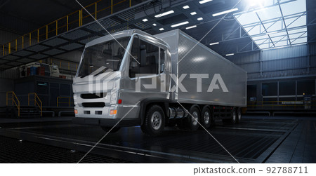 3d rendering Truck with trailer park in factory 92788711
