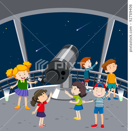 Astronomy theme with children looking at stars 92789406